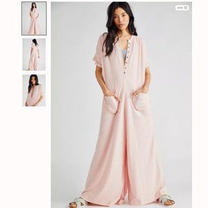 NWT Free People White My Go To Jumper Jumpsuit L